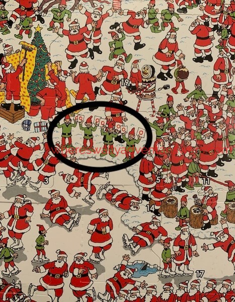 find the elves holding the score cards answer for wheres wally advent calendar 2020